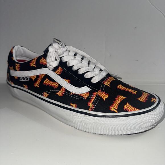Vans SK8 Thrasher Skate Old Skool Black Multi Logo Canvas Shoes Sz 13 Men Fire main image 4